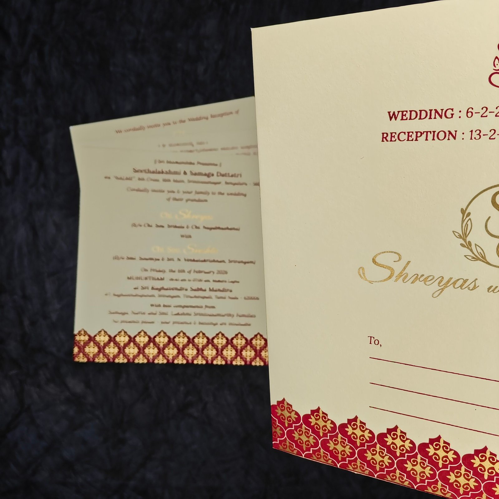 Classic Cream & Maroon Wedding Invitation – Gold Foil Monogram Edition Classic Cream & Maroon Wedding Invitation – Gold Foil Monogram Edition