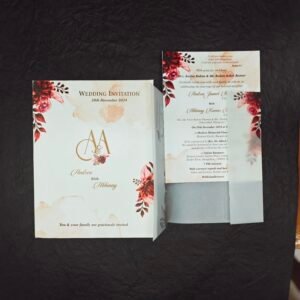 Burgundy Floral Christian Wedding Invitation with Vellum Overlay – Andrea Edition
