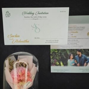 Cream Textured Book-Post Wedding Invitation with Couple Photo Insert –