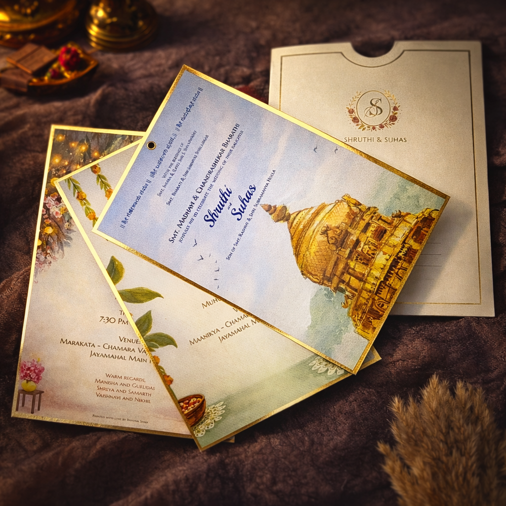 Premium Wedding Invitation with Gold Foil Border & Multi Inserts