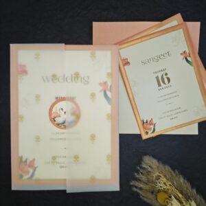 Peach & Gold Multi-Event Wedding Invitation with Vellum Wrap – Lotus Pavilion Edition