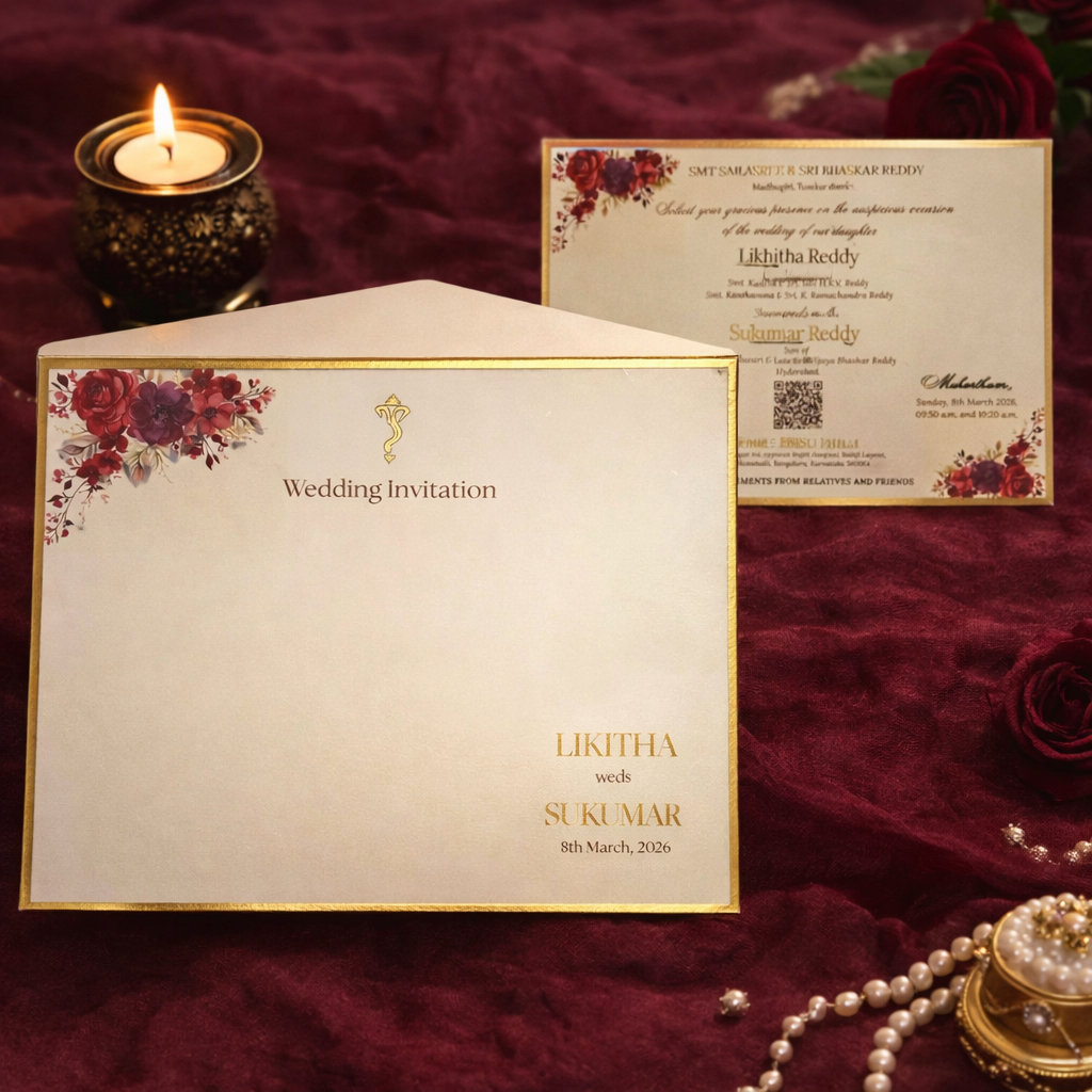 Royal Burgundy Floral Box Wedding Invitation with Gold Foil & Rigid Case