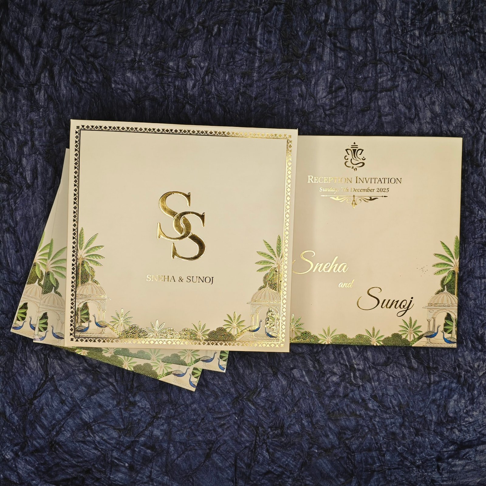 Royal Peacock Garden Wedding Invitation – Gold Foil Monogram Edition