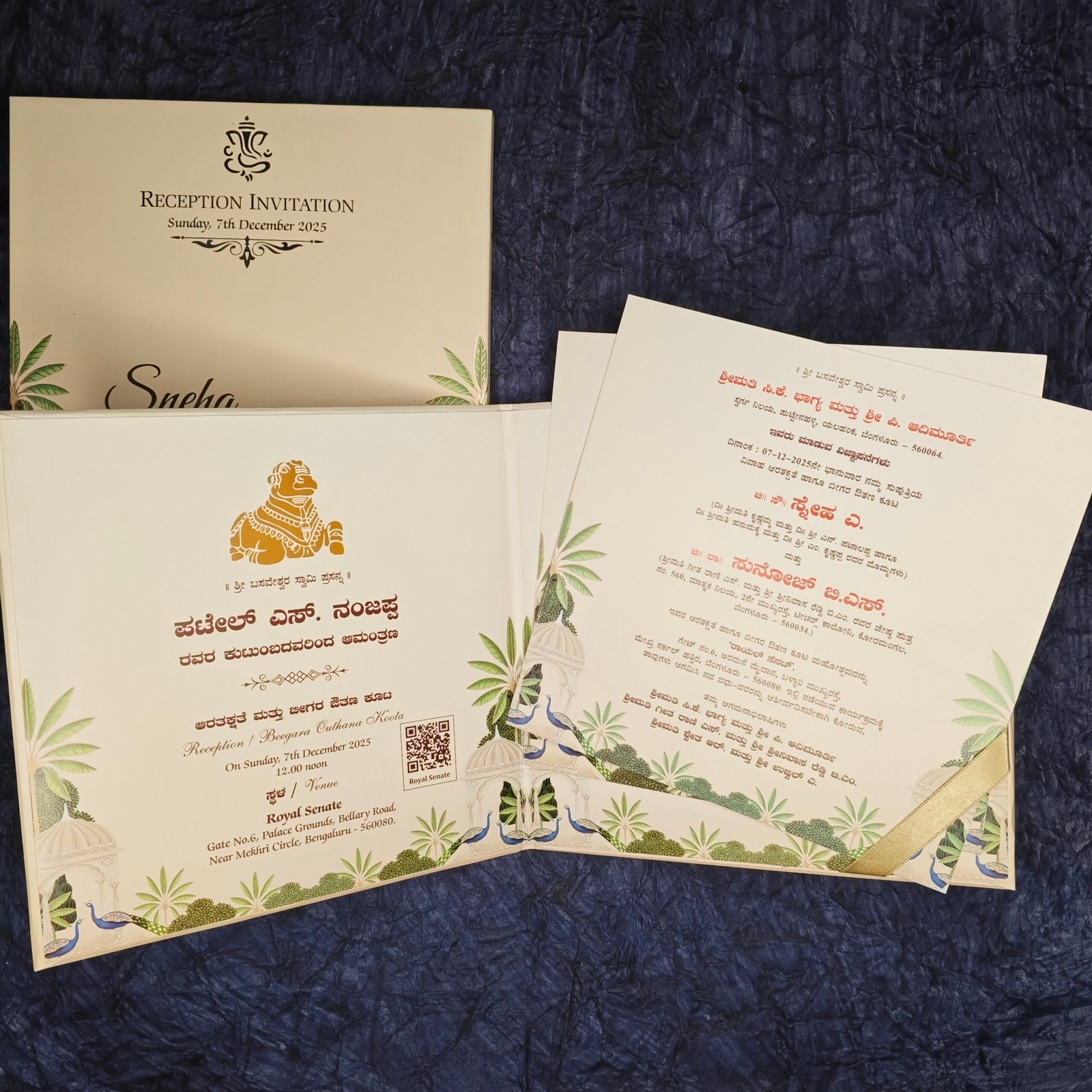 Royal Peacock Garden Wedding Invitation – Gold Foil Monogram Edition