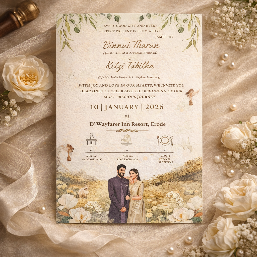 Vintage Garden Christian Wedding Invitation – Custom Couple Monogram Invite