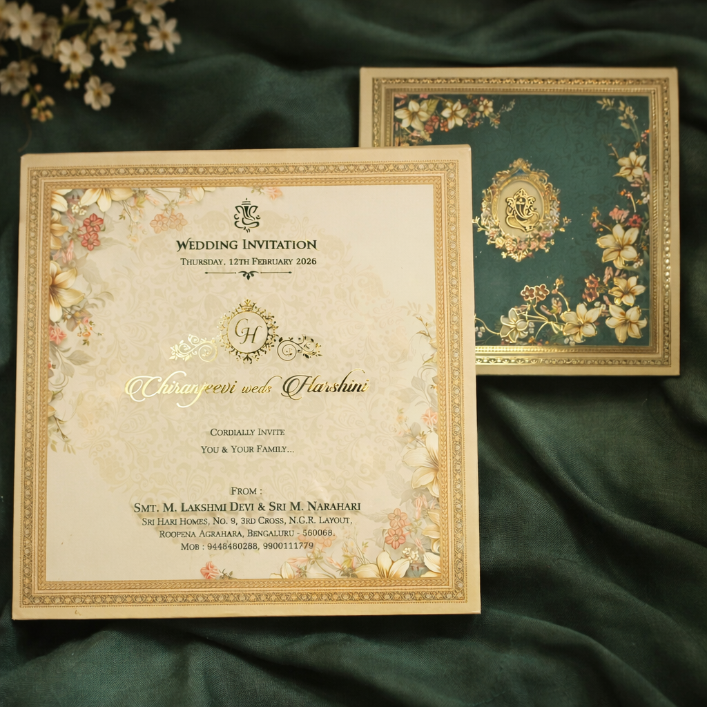 Divine Ganesh Vintage Floral Wedding Invitation Box with Premium Rigid Case – Heritage Blessings Edition