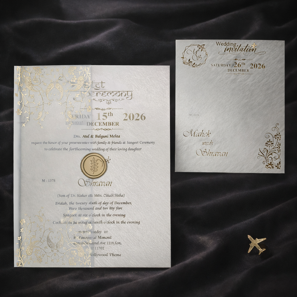 Elegant Ivory Vellum Gold Wedding Invitation Gen