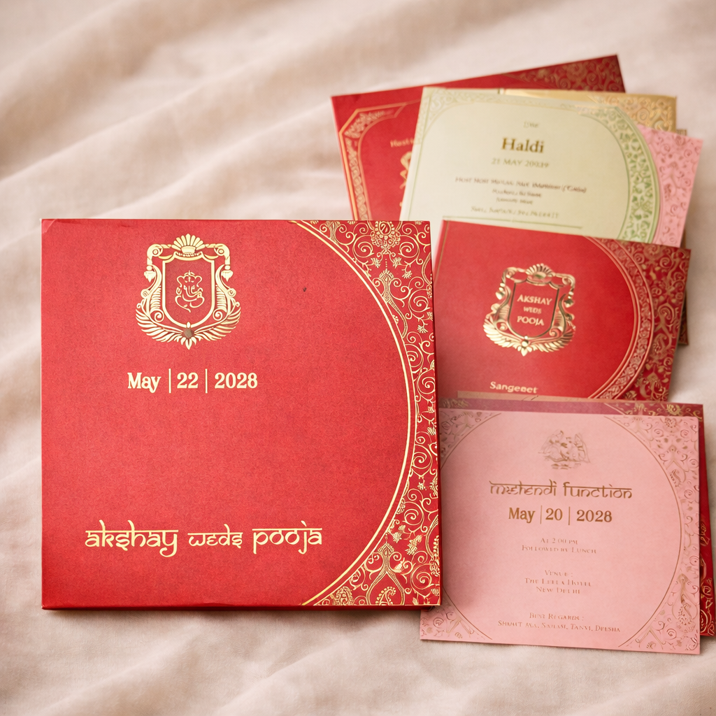 Traditional Red Gold Wedding Invitation - Premium classic