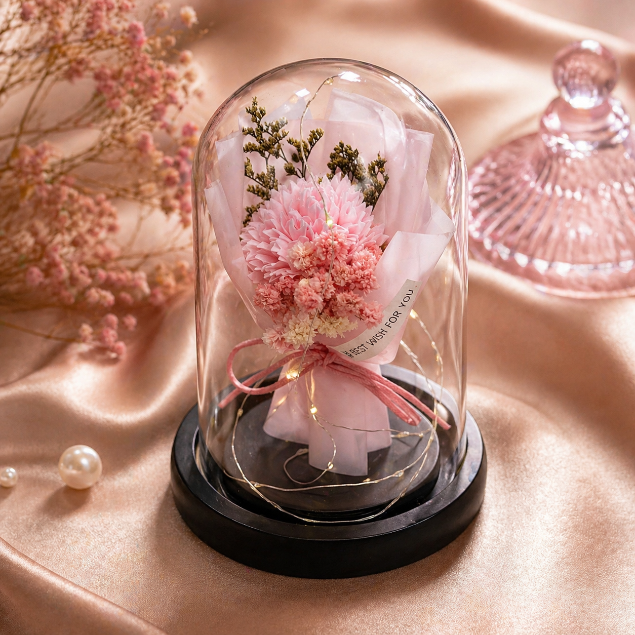 Blush Pink Luxury LED Rose Dome Return Gift