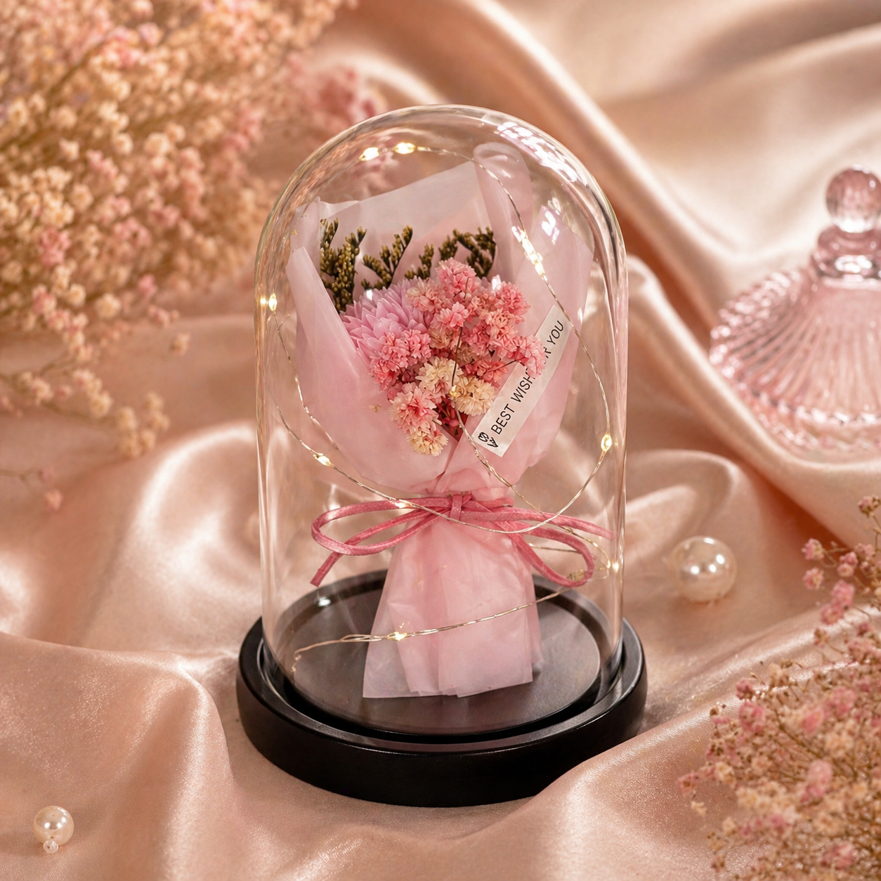 Blush Pink Luxury LED Rose Dome Return Gift