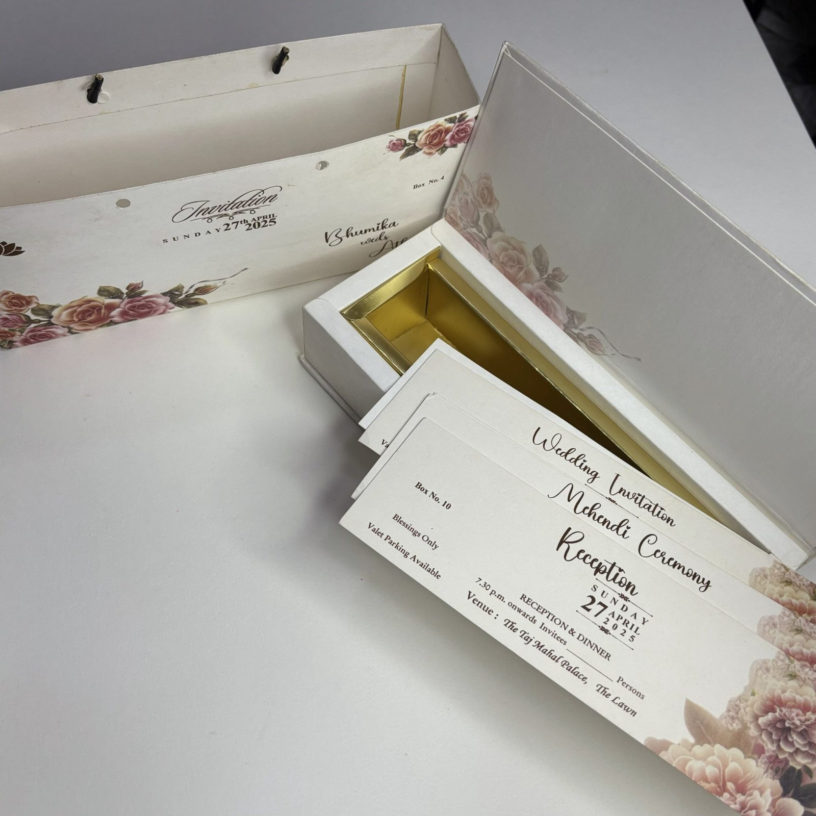 Modern Invitation Box Set with Multi Inserts & Carry Bag – Elegant Rose Slim Collection