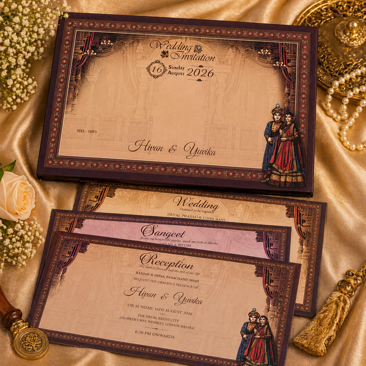 Premium Royal Wedding Invitation Card with Baraat Illustration & Multi-Event Inserts – Regal Heritage Series