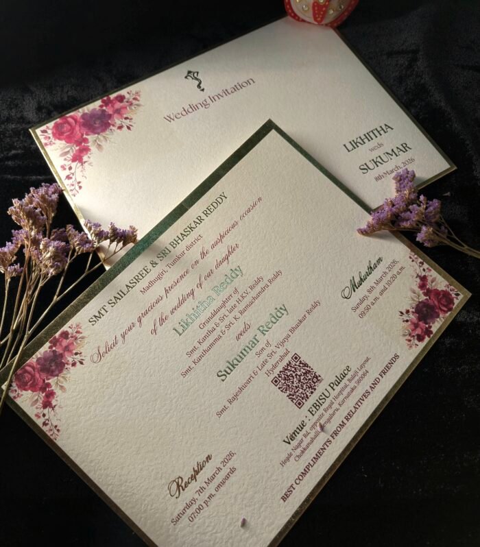 Premium Floral Gold Foil Wedding Invitation with Designer Envelope