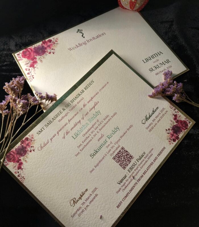 Premium Floral Gold Foil Wedding Invitation with Designer Envelope