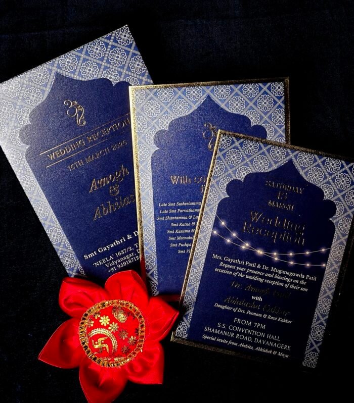Royal Navy Blue Multi-Insert Luxury Wedding Invitation with Gold Foil