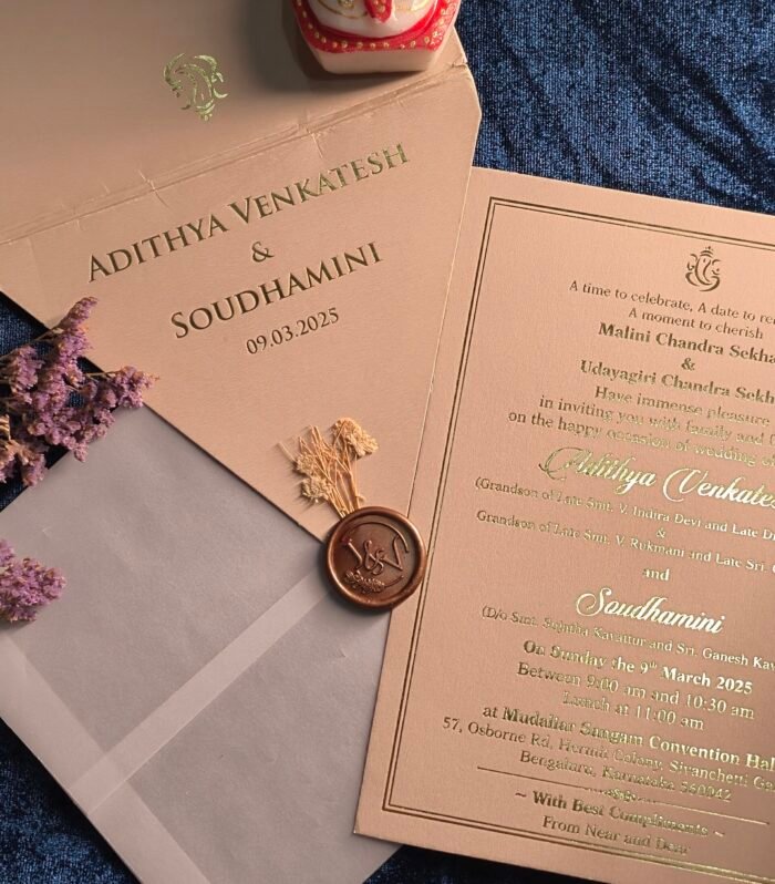 Luxury Blush Wedding Invitation with Gold Foil & Wax Seal