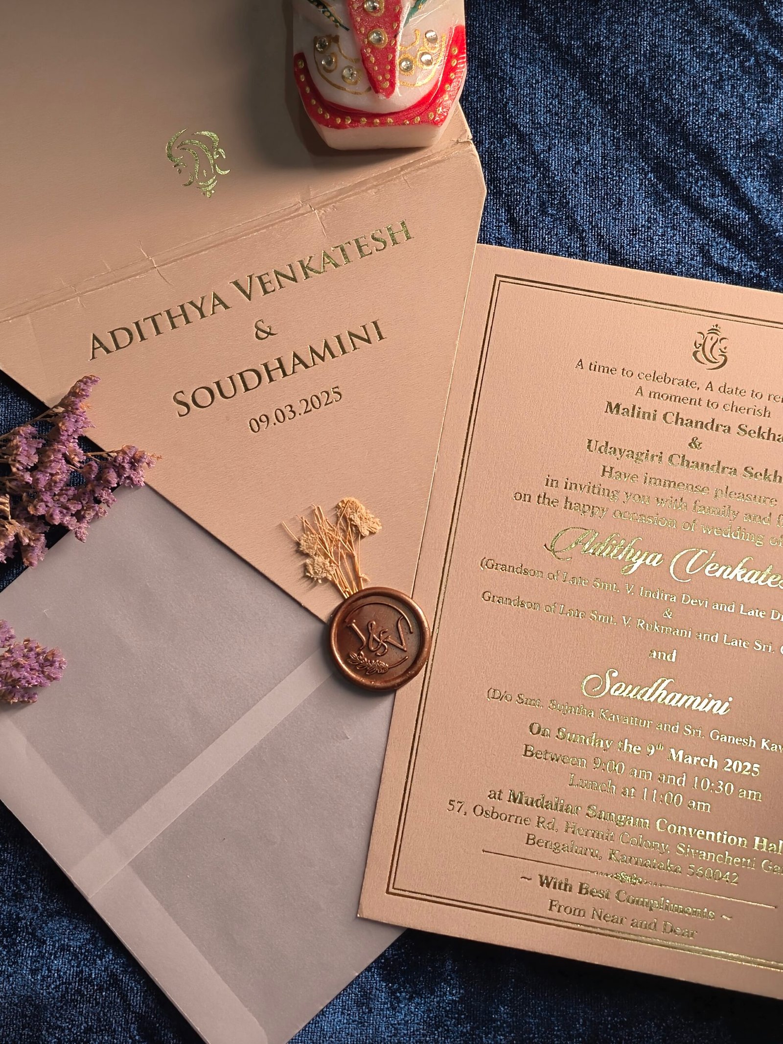 Luxury Blush Wedding Invitation with Gold Foil & Wax Seal