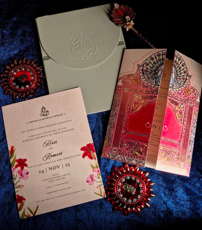 Royal Mandala Gatefold Luxury Wedding Invitation with Embossed Monogram Envelope