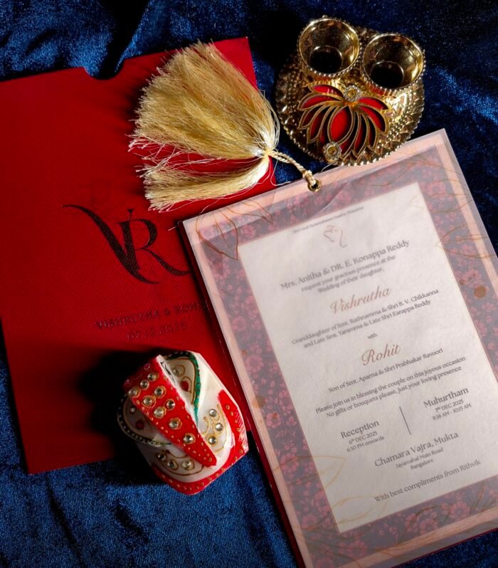 Royal Vellum Wedding Invitation with Premium Tassel & Monogram Folder