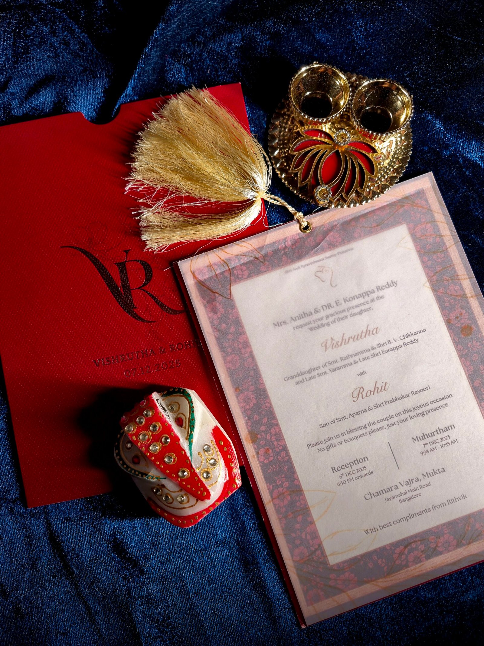 Royal Vellum Wedding Invitation with Premium Tassel & Monogram Folder