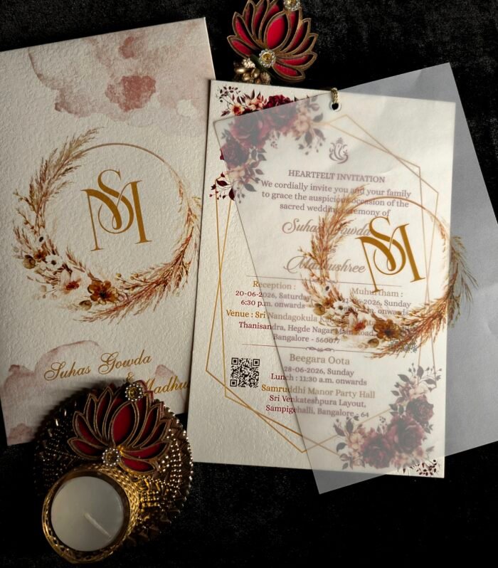 Personalised Vellum Wedding Invitation with Floral Monogram Folder