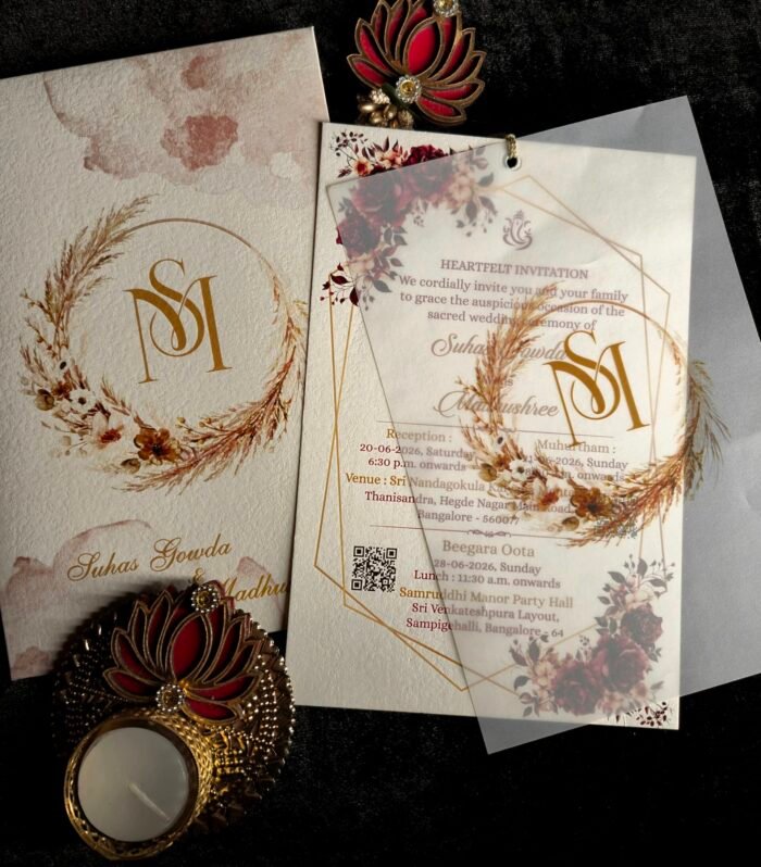 Personalised Vellum Wedding Invitation with Floral Monogram Folder
