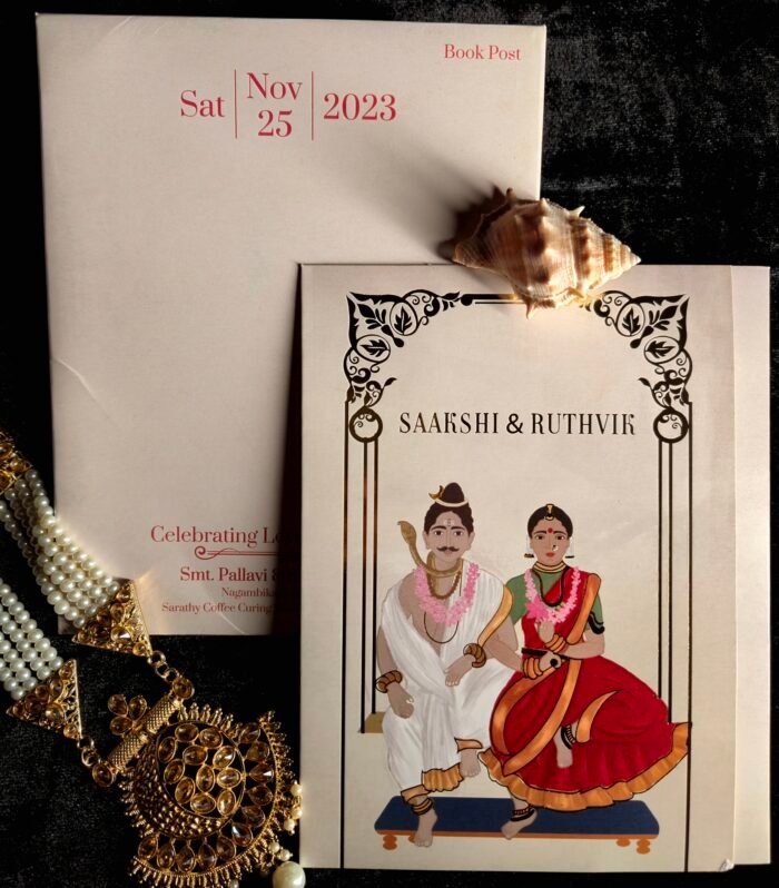 Personalised Book Fold Wedding Invitation with Traditional Couple Artwork