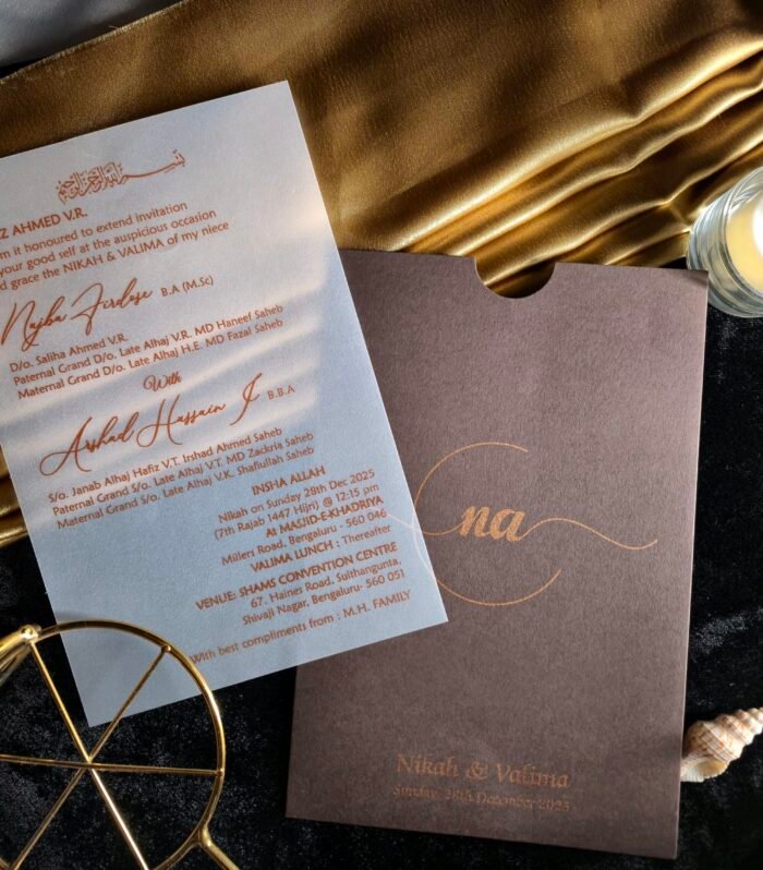 Minimal Frosted Acrylic Nikah Invitation with Premium Sleeve | Muslim Wedding Invitation Card