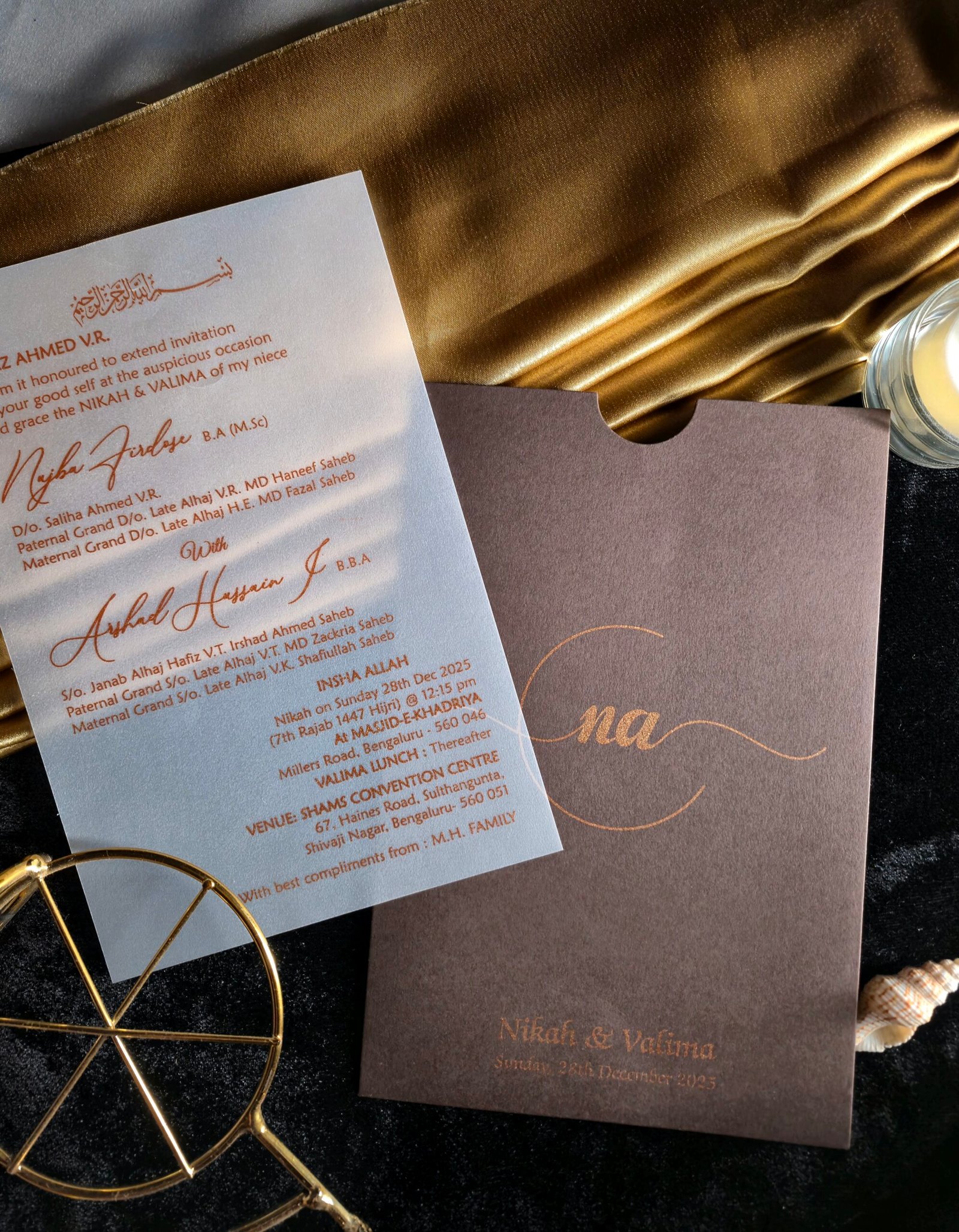 Minimal Frosted Acrylic Nikah Invitation with Premium Sleeve | Muslim Wedding Invitation Card