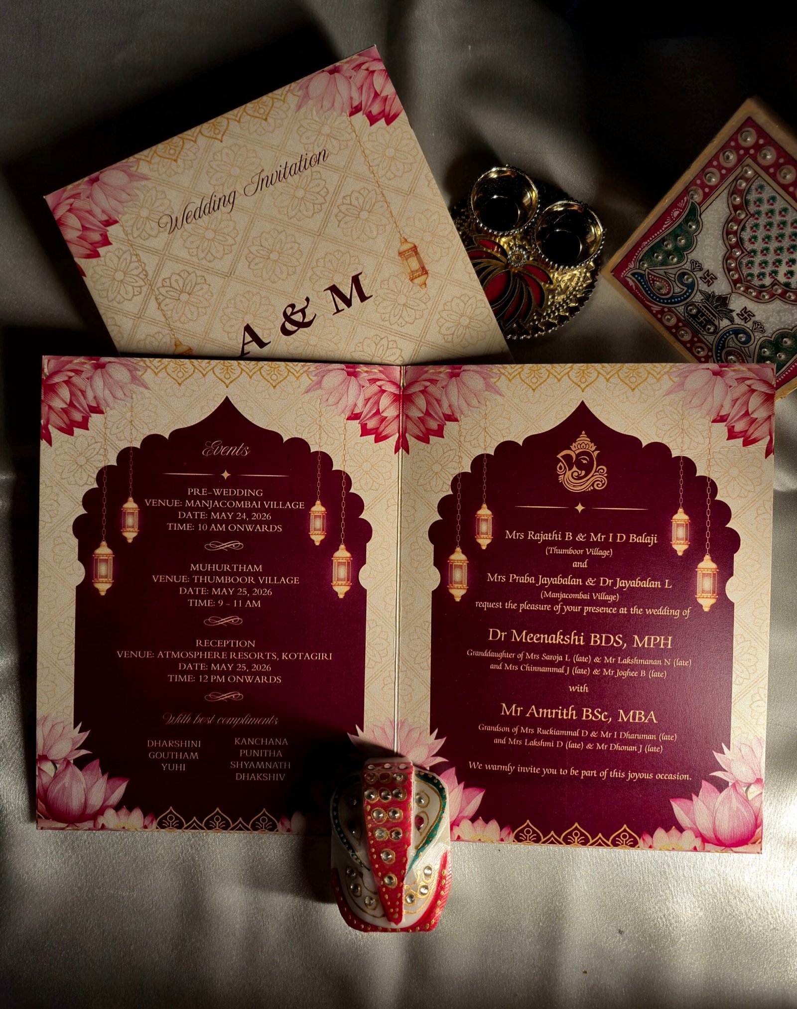 Premium Traditional Ganesha Wedding Invitation Card with Lotus Floral Design - Image 2