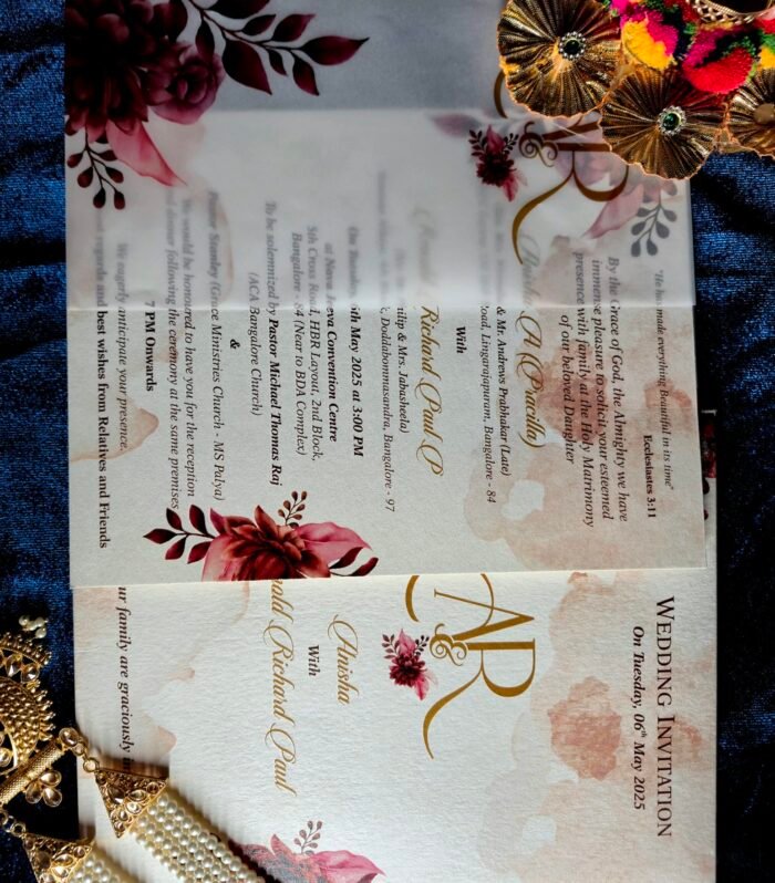 Floral Tri-Fold Christian Wedding Invitation | Premium Fold Wedding Invitation Card