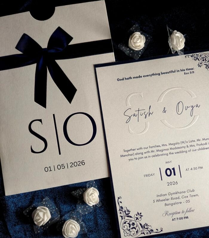 Minimal Monogram Wedding Invitation with Ribbon Sleeve | Premium Modern Wedding Invitation