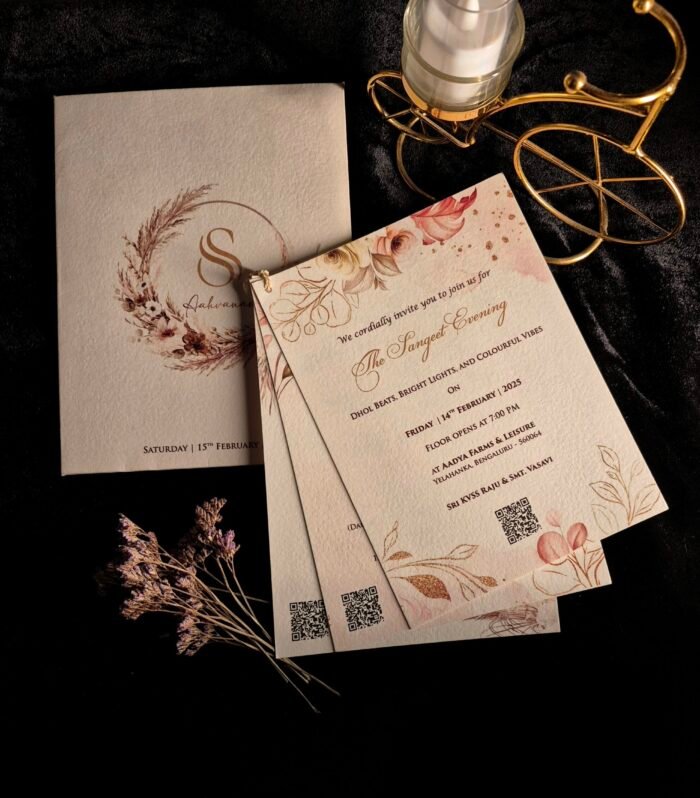 Elegant Floral Multi-Insert Wedding Invitation | Premium Textured Wedding Card with QR Code
