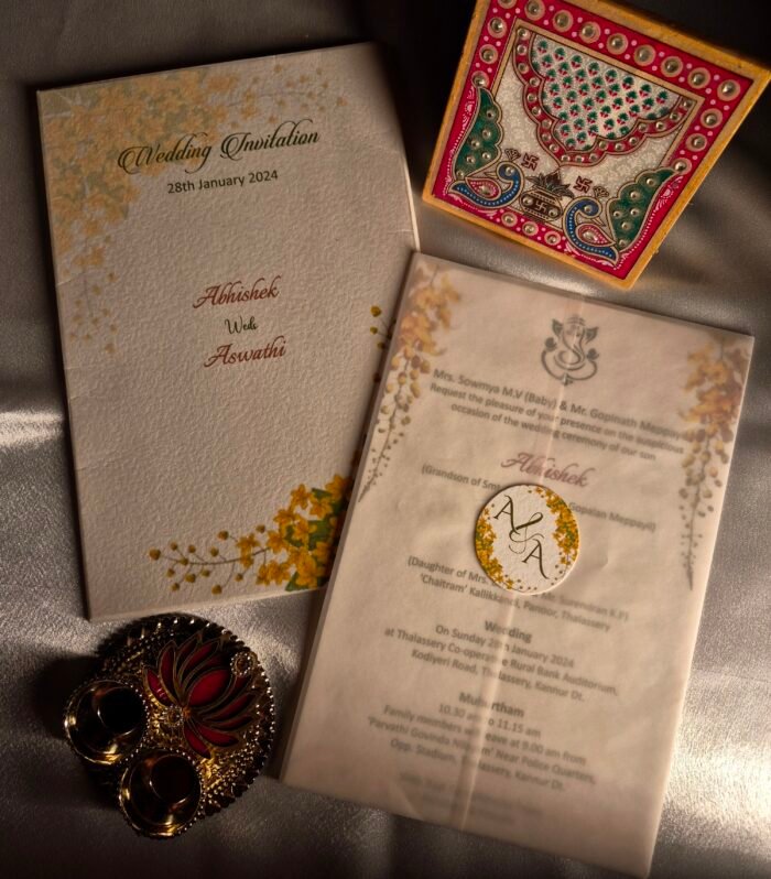 Elegant Floral Vellum Wedding Invitation | Premium Textured Invitation with Translucent Wrap & Monogram Seal