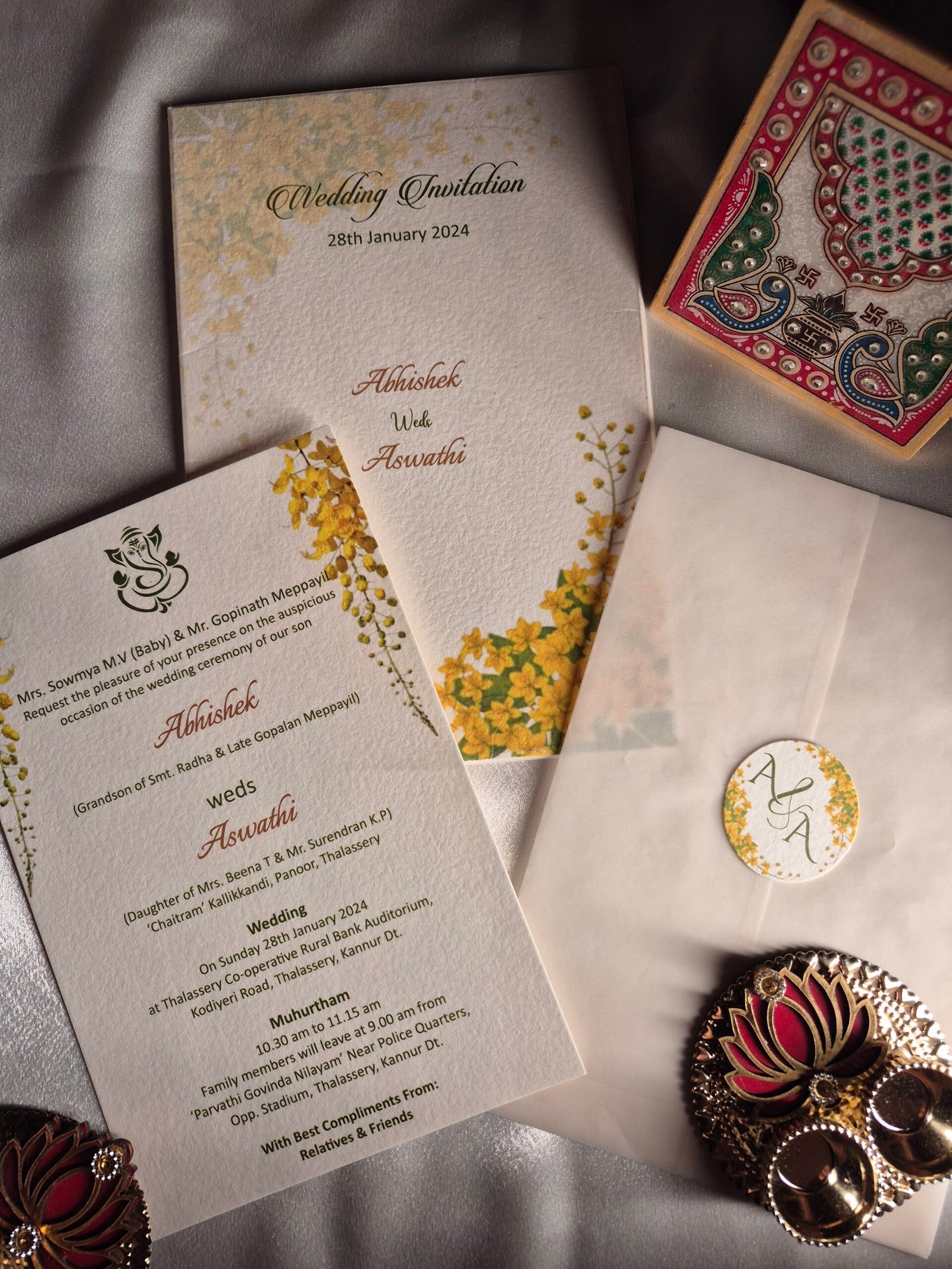 Elegant Floral Vellum Wedding Invitation | Premium Textured Invitation with Translucent Wrap & Monogram Seal 2