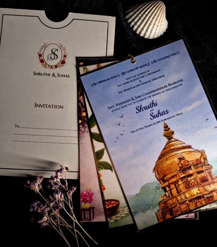 Temple Heritage Wedding Invitation Set | Premium Multi-Insert Wedding Card with Sleeve