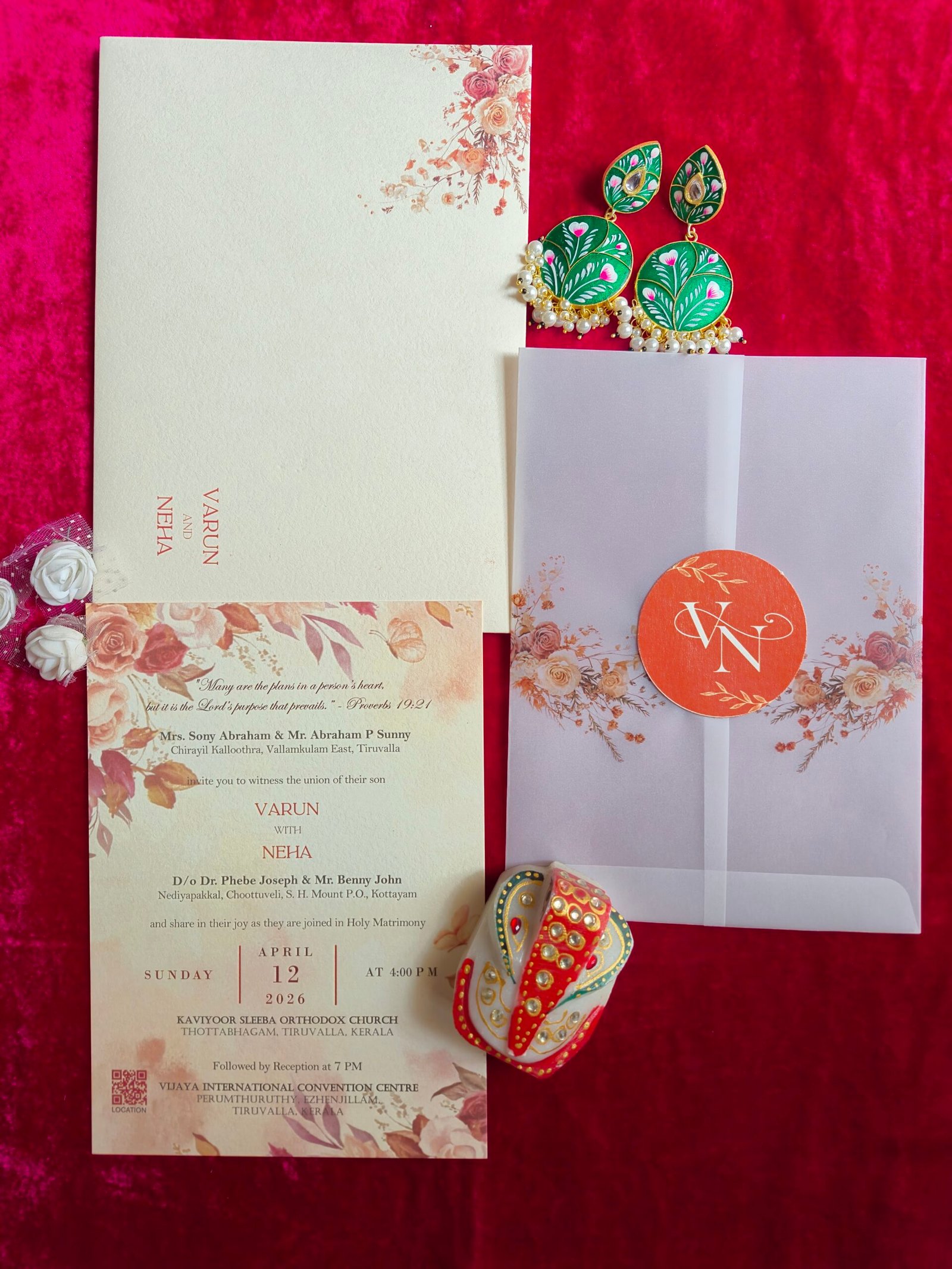 Premium Christian Wedding Invitation with Vellum Overlay & Floral Monogram Seal