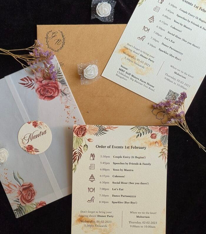 Premium Floral Vellum Wedding Invitation with Custom Event Timeline