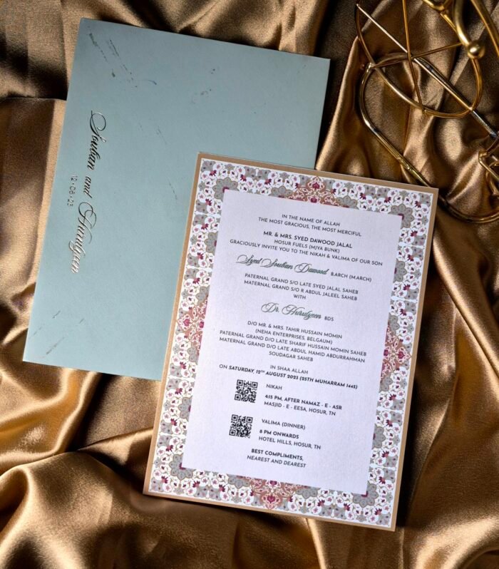 Premium Muslim Nikah & Valima Invitation with Islamic Floral Border