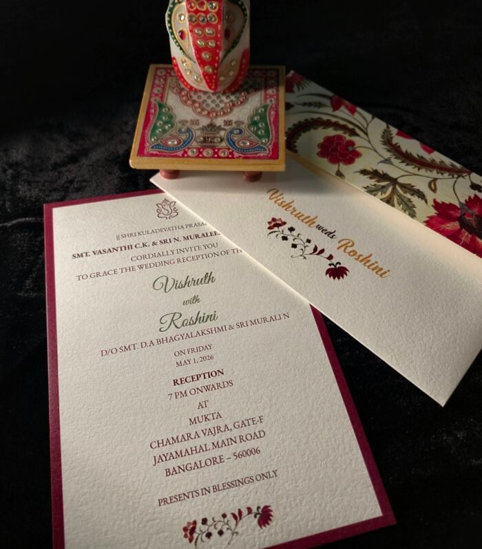 Premium Classic Floral Wedding Invitation with Gold Foil Personalised Envelope