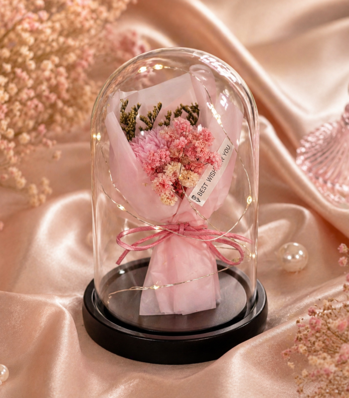Blush Pink Luxury LED Rose Dome Return Gift