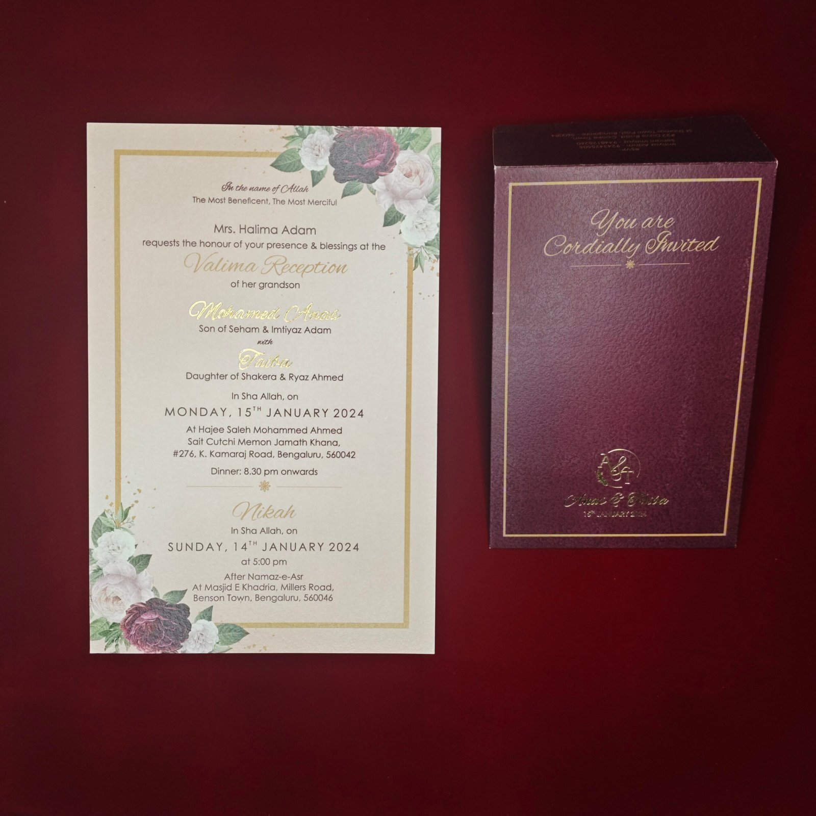 Burgundy & Gold Walima Invitation with Luxe Foil Detailing – Royal Festive Edition - Image 4