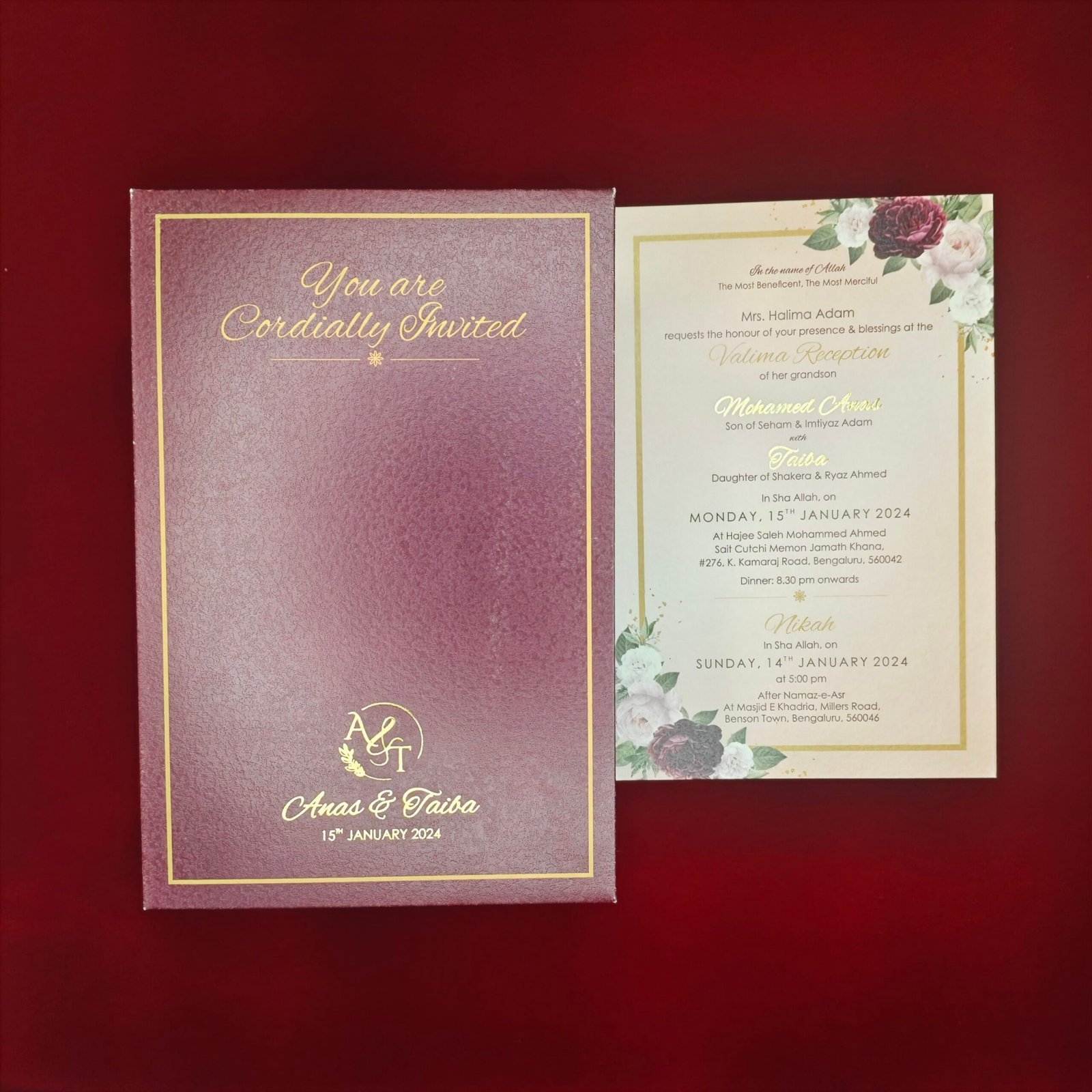 Burgundy & Gold Walima Invitation with Luxe Foil Detailing – Royal Festive Edition - Image 3