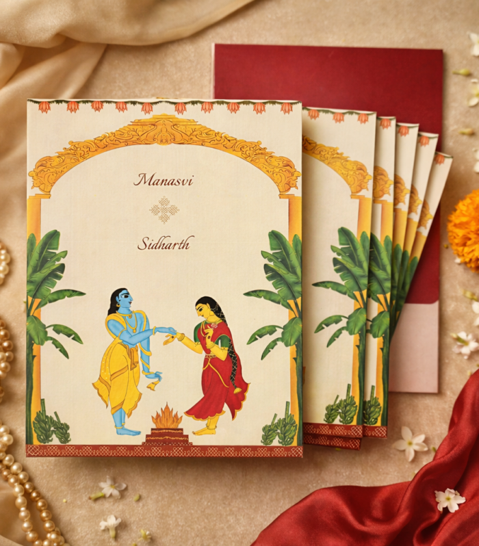 Divine Ram–Sita Traditional Wedding Invitation – Haldi & Mehendi Insert Set