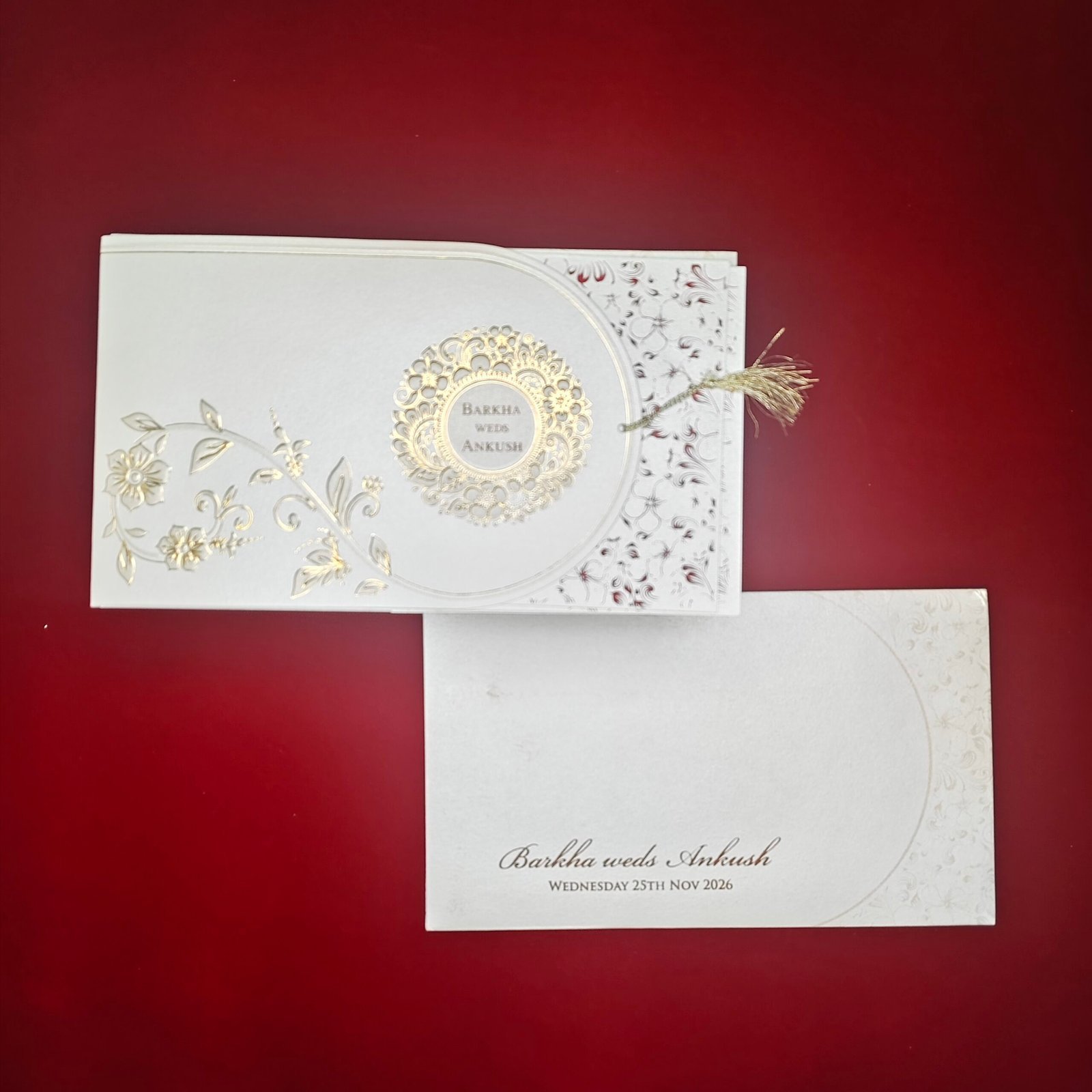 Elegant Ivory Gold Floral Wedding Invitation - Image 5