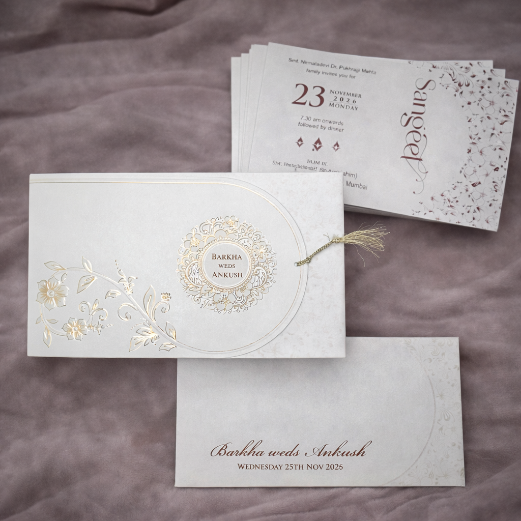 Elegant Ivory Gold Floral Wedding Invitation - Image 3