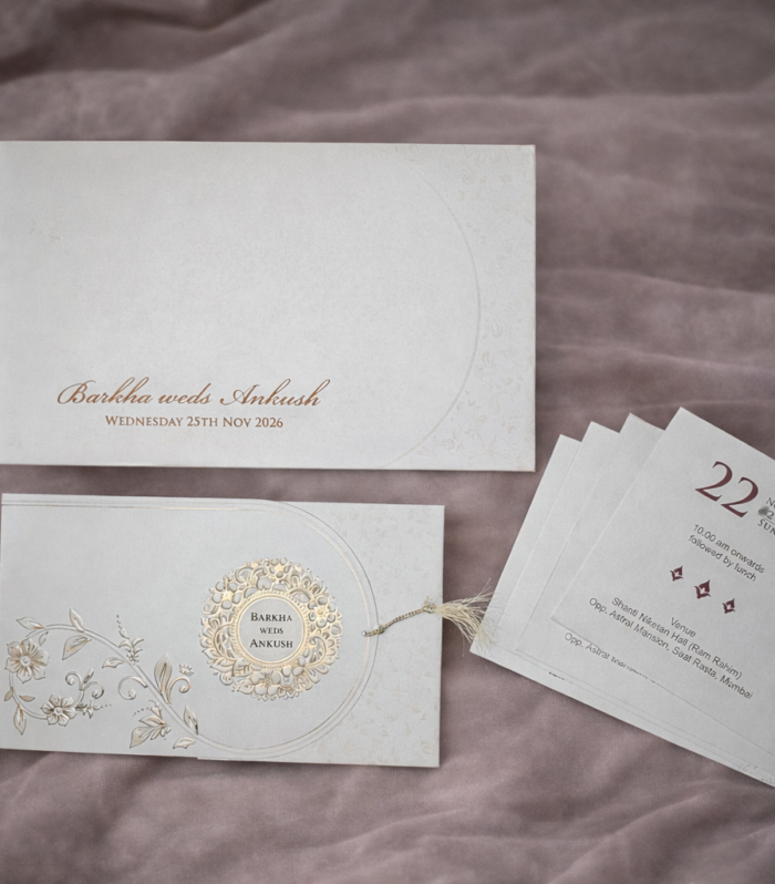 Elegant Ivory Gold Floral Wedding Invitation