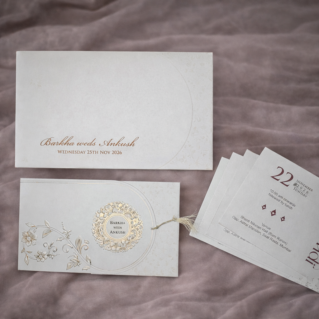 Elegant Ivory Gold Floral Wedding Invitation