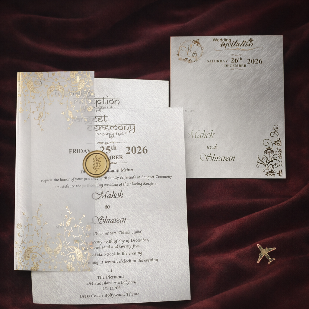 Elegant Ivory Vellum Gold Wedding Invitation - Image 2