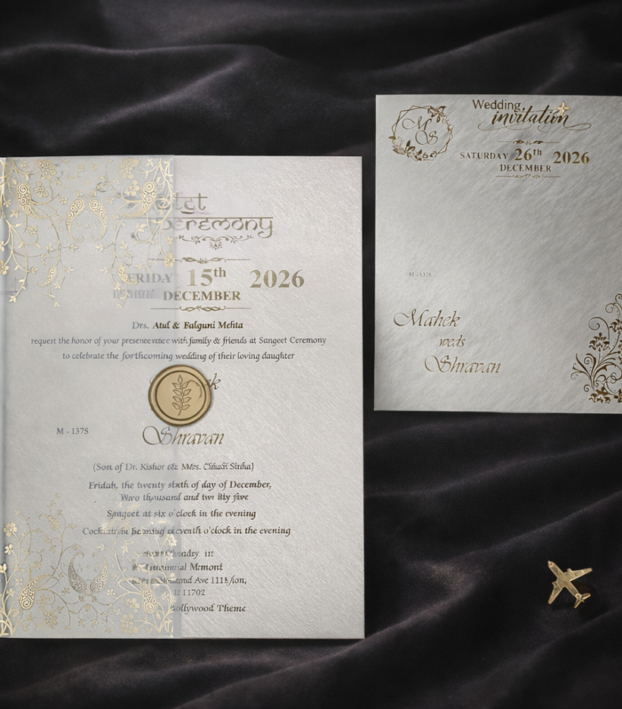Elegant Ivory Vellum Gold Wedding Invitation